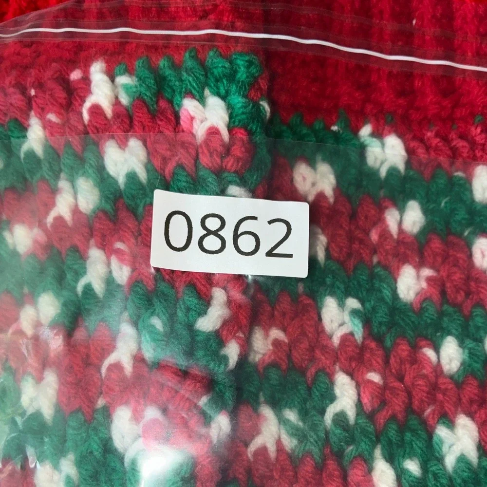 Home Made Christmas Stocking Red Green White Festive Holiday Knit